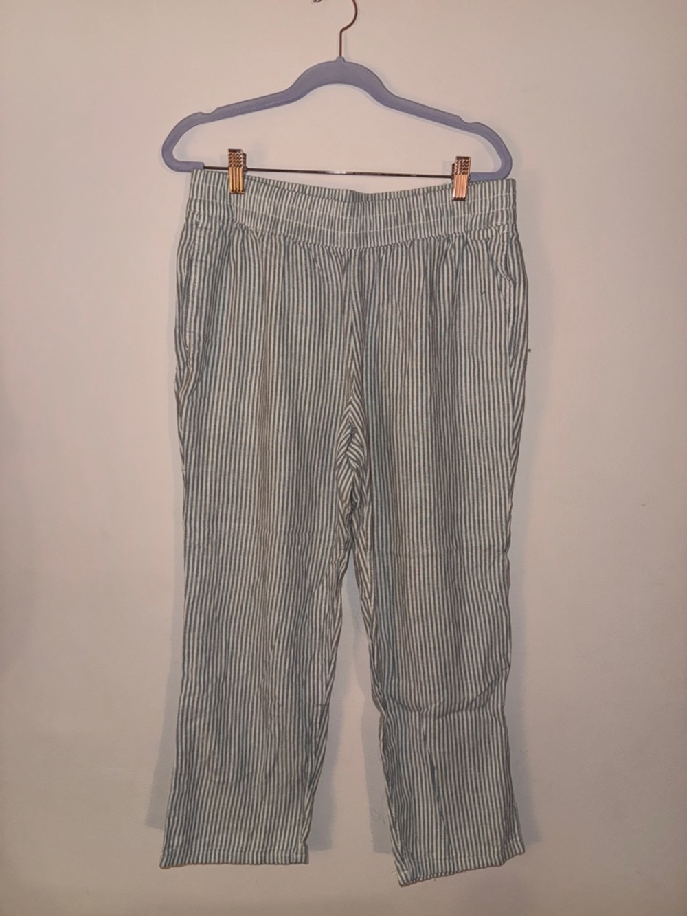 GAP White and Light Blue Striped Straight Leg Pants